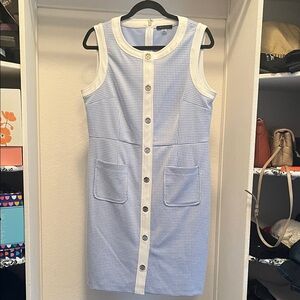 Tommy Hilfiger size 12 Blue & white Houndstooth dress pockets Country Club style